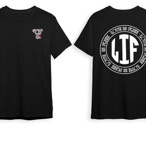 Black T-Shirt with Koala and Love Is Free Design
